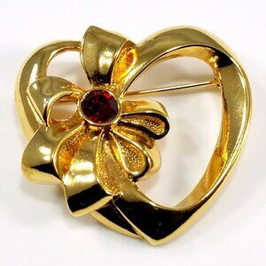 Vintage Avon Heart Shaped Birthstone Garnet Heart Brooch